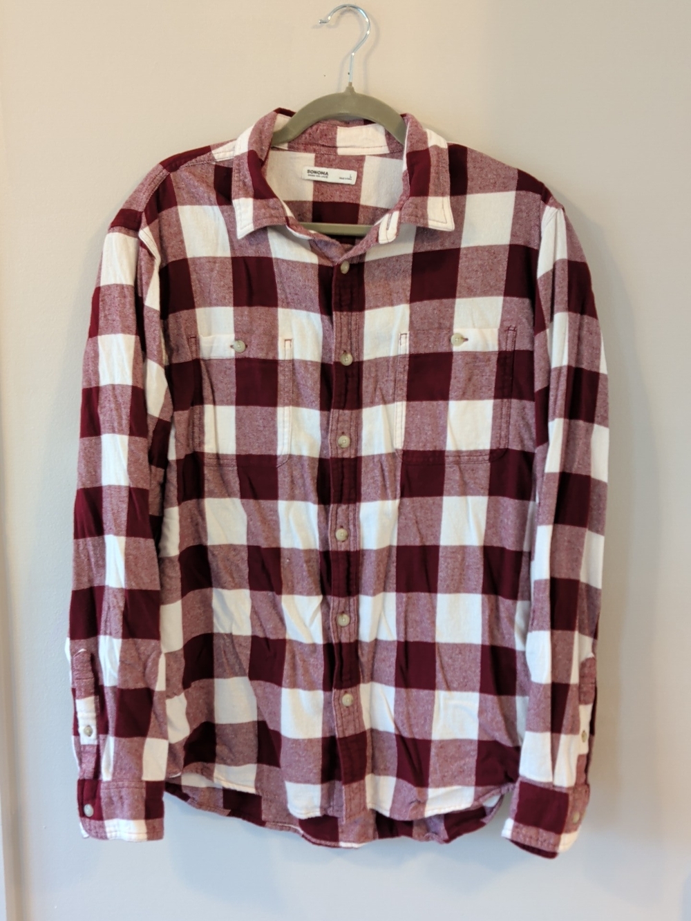 Sonoma Maroon and White Buffalo Check Button-Down Shirt